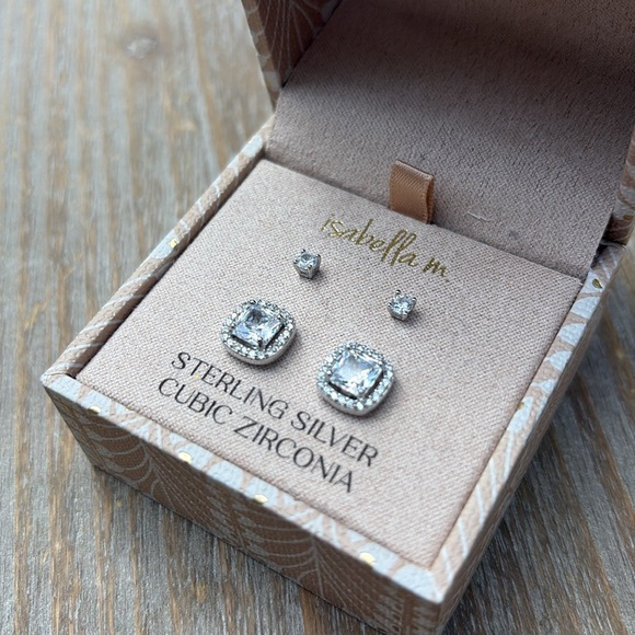 Sterling Silver Stud earrings 2 sets with CZ Stones new in box - Picture 2 of 4